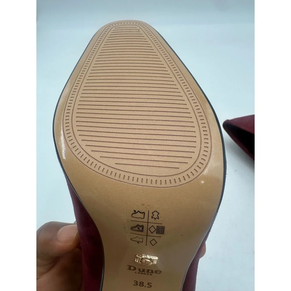 Dune London Burgundy Suede Leather Arriving Block Heel Pumps Heels Size 38.5/8.5